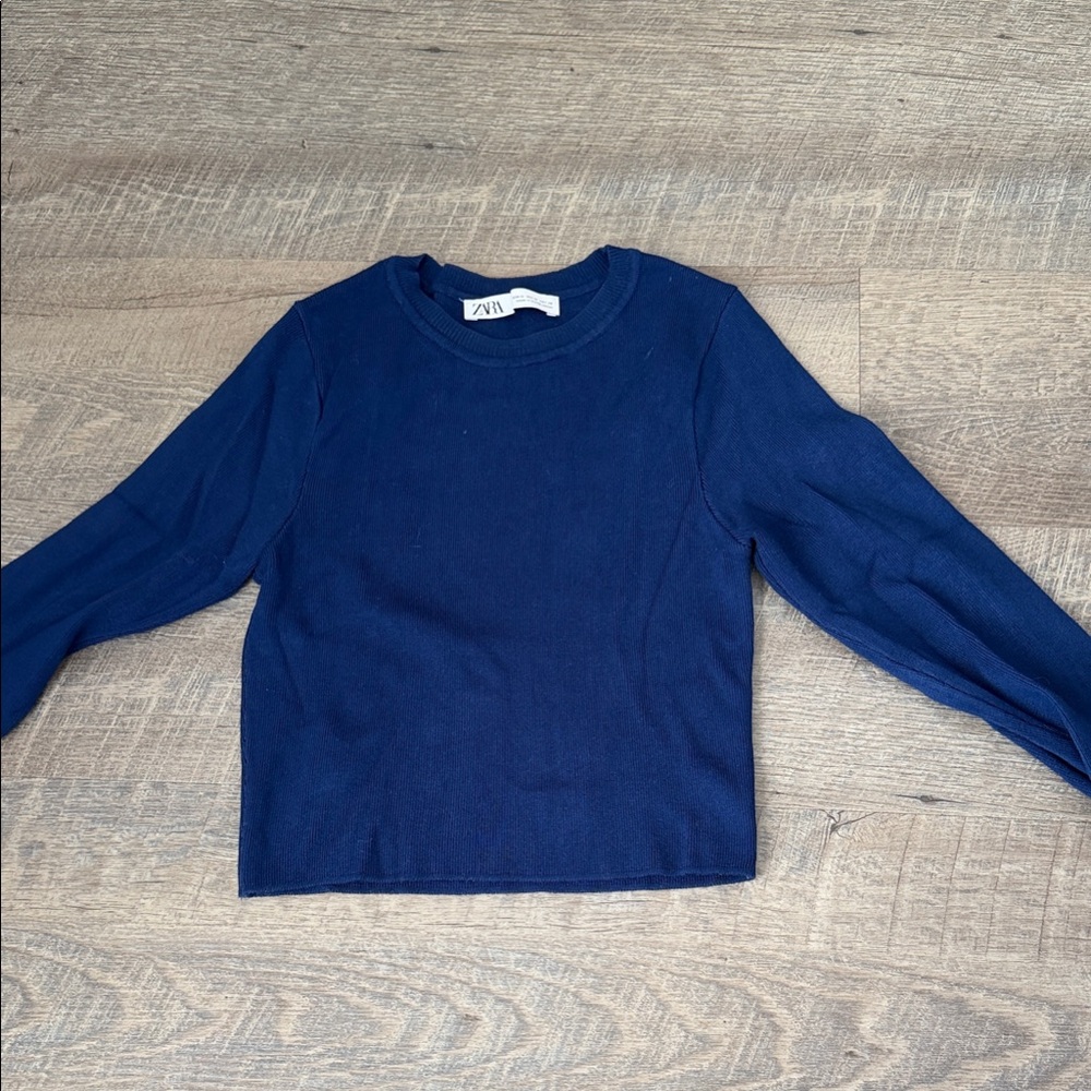 Zara Women's Deep Blue Crew Neck Sweater